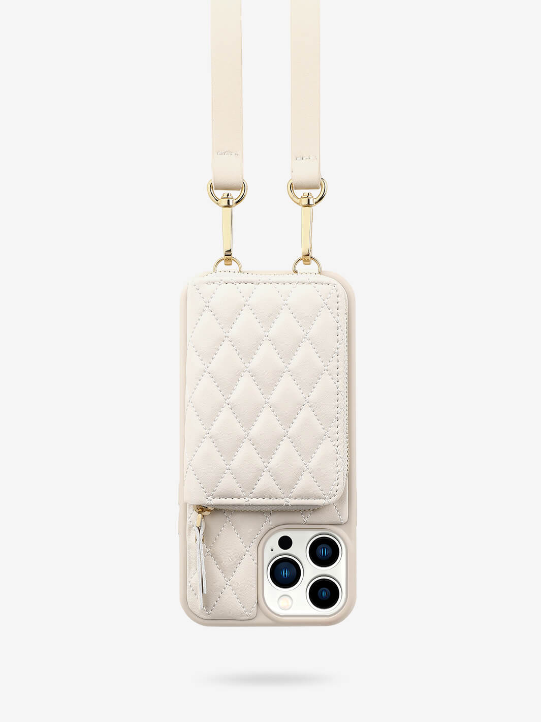 Argyle Crossbody iPhone case in beige-1