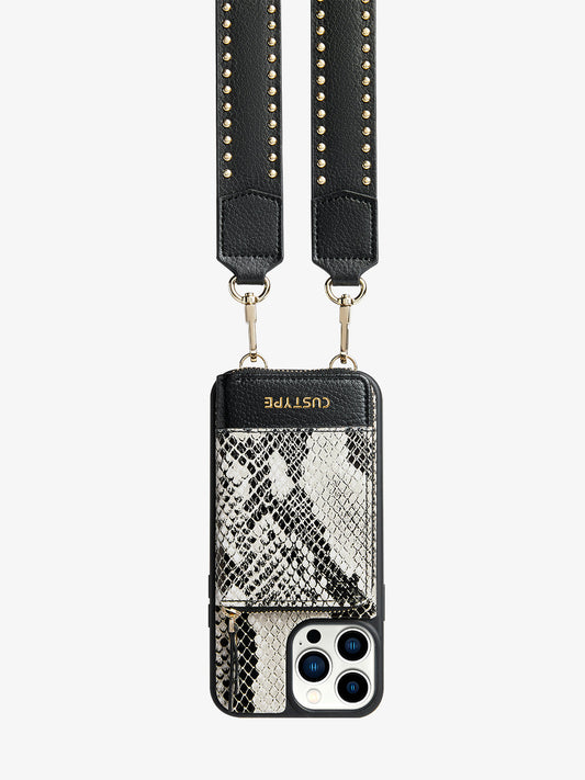 Wild snake spliced rivet crossbody strap phone case wallet case