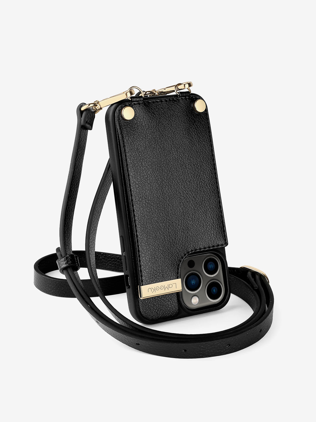 Elegant Metal Crossbody iPhone Cover Case Phone Wallet Pouch Black-4