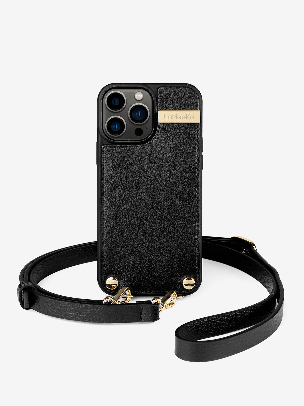 Elegant Metal Crossbody iPhone Cover Case Phone Wallet Pouch Black-5