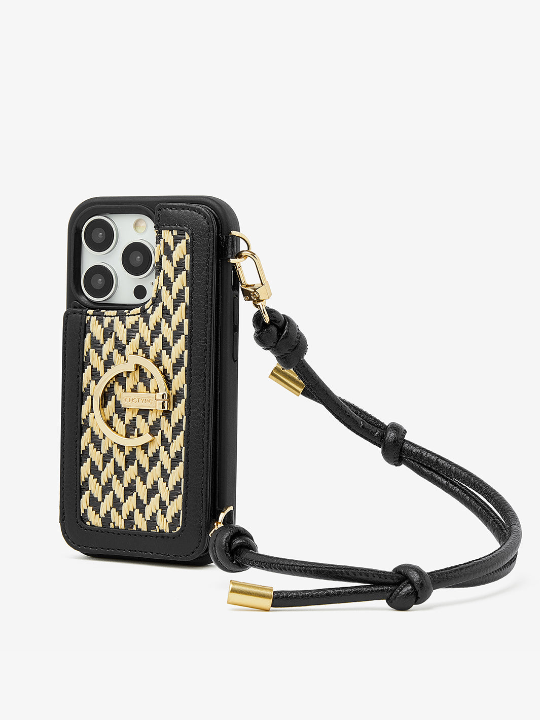 Custype Flip Woven Splice Phone Case with ring holder phone cover in black