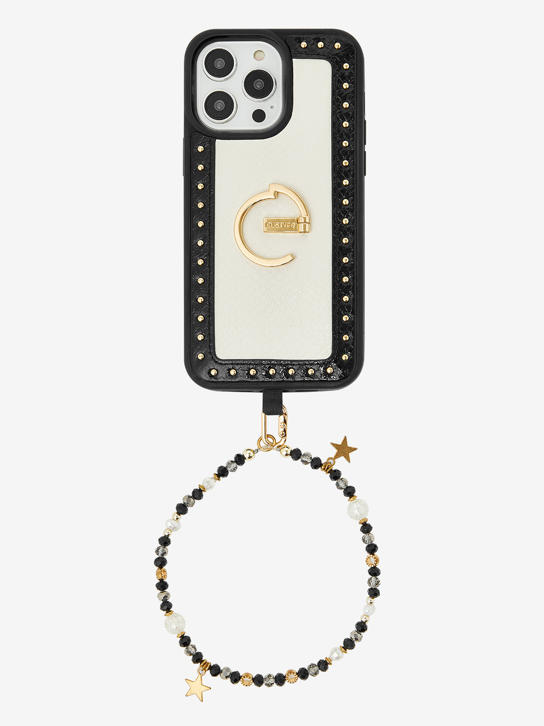 Custype phone case black stone chain wrist strap 14 pro
