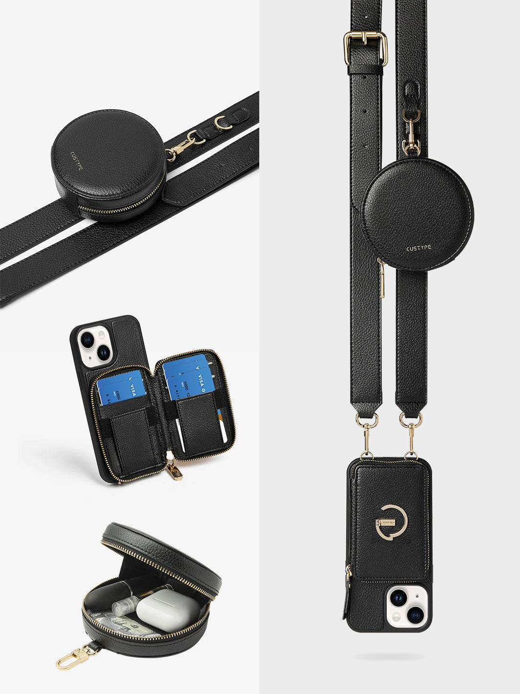Elegant Kit- E Stand Phone Case Round Pouch Set-black